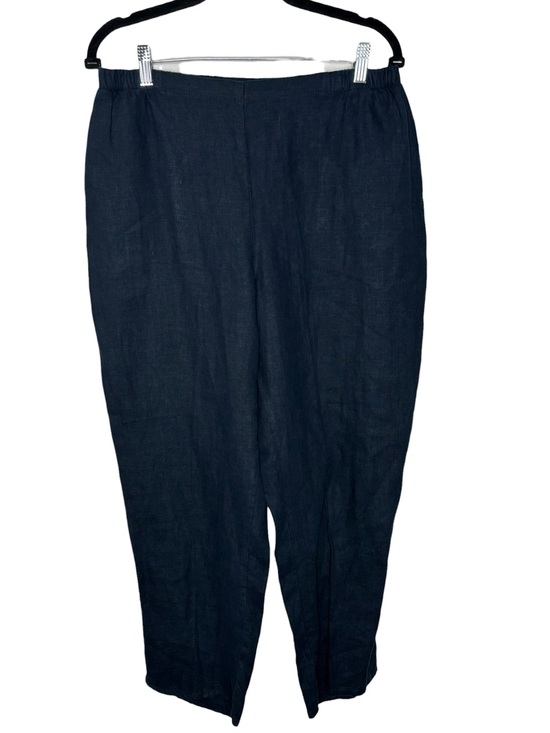 Flax Pants - Flax Women’s Linen Navy Elastic Waist Cropped Pants Medium Lagenlook Minimalist